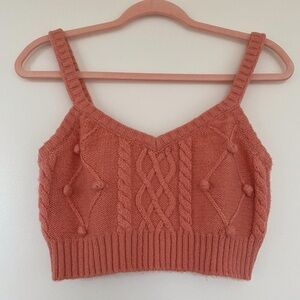 For Love and Lemons pink coral cable knit sweater tank crop top - size xs